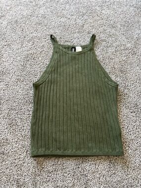 H&M Olive Green Ribbed Halter Tank
